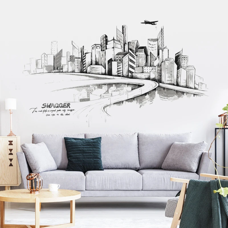 Large Building City Wall Stickers For Living Rooms Room Bedside Background Wall Decortion Home Decor Self Adhesive Vinyl Sticker