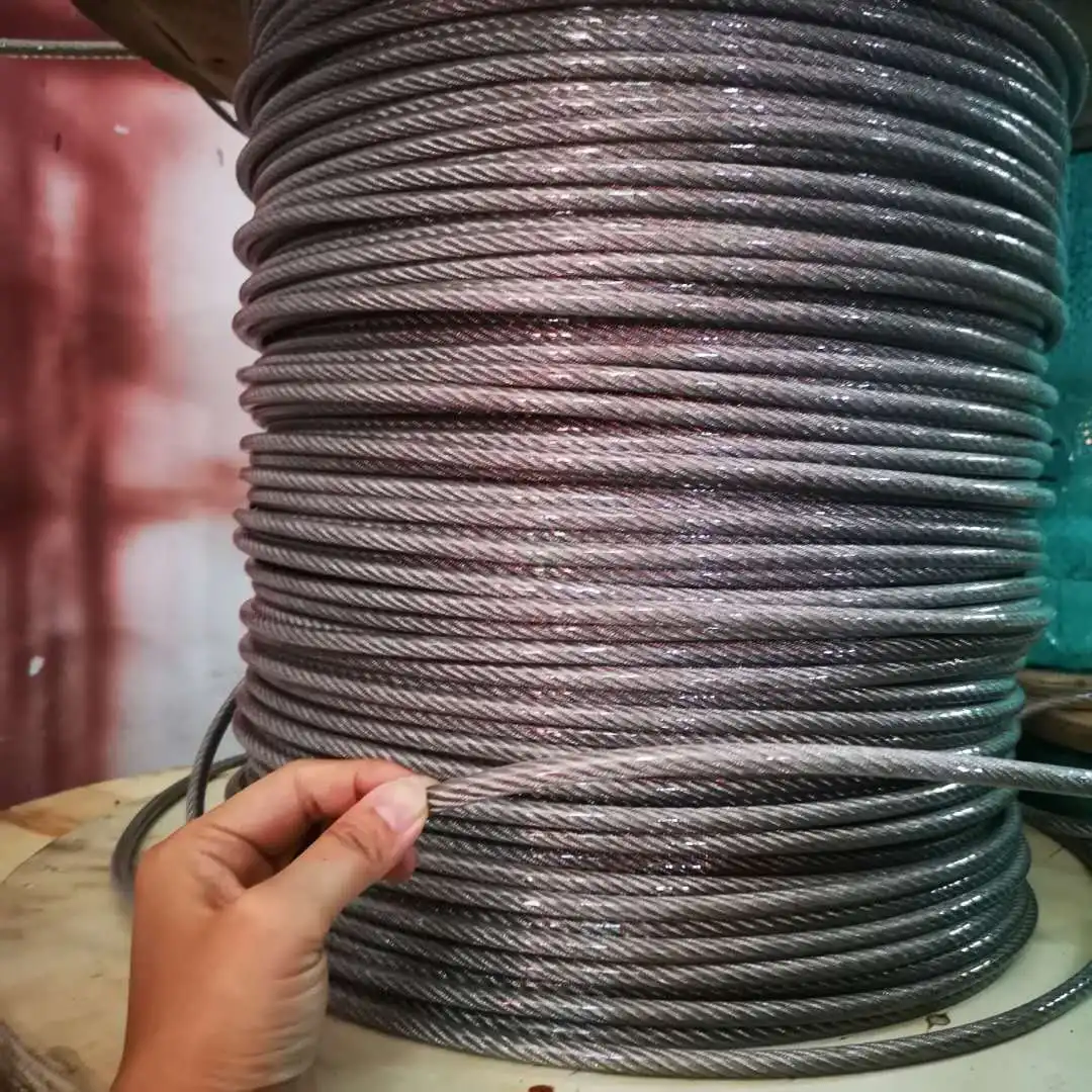 PVC Coating 50M 2mm/3mm 7X7 Construction 304 Stainless steel Wire rope  Softer Fishing Lifting Cable