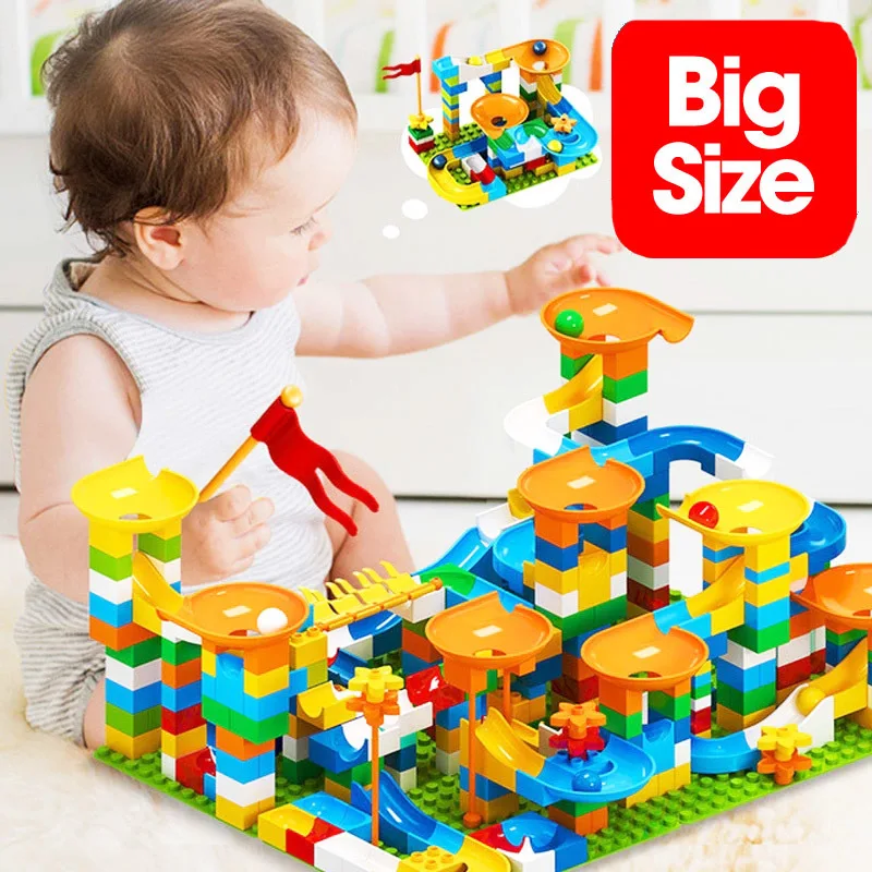 86-344PCS Marble Race Run Blocks Big Size Plastic Building Blocks Funnel Slide Blocks DIY Assemble Bricks Toys For Children Gift