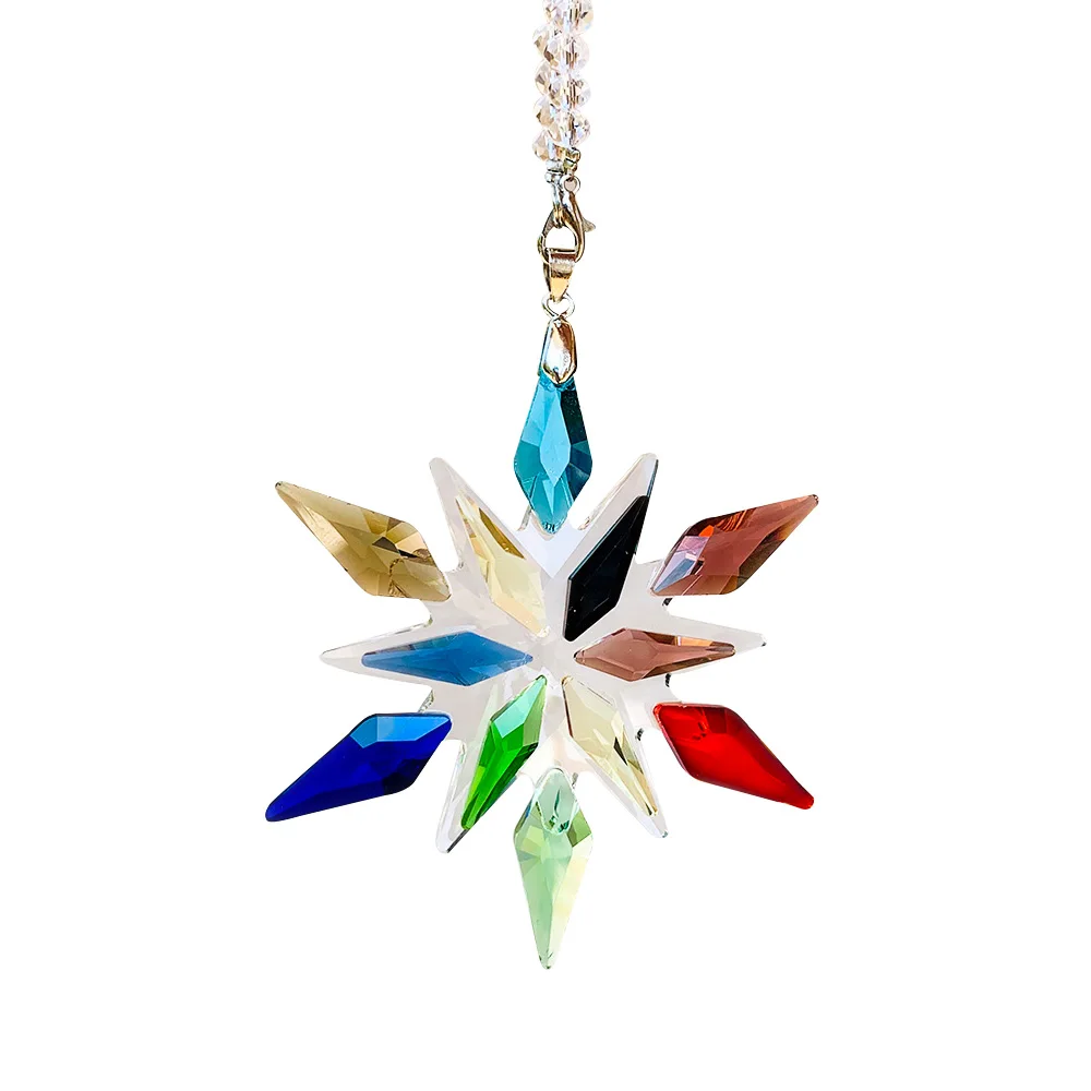 Colorful Snowflake Car Decor Crystal Pendants Prisms Wedding Decoration Suncatcher DIY Home Decor Hanging Ornament Accessories