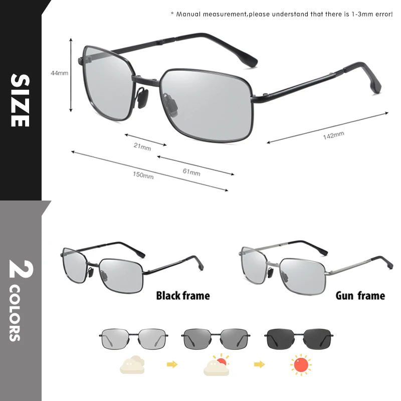Classic Rectangle Folding Frame Sunglasses Men Polarized Photochromic Driving Glasses Women Chameleon Goggle Oculos masculino