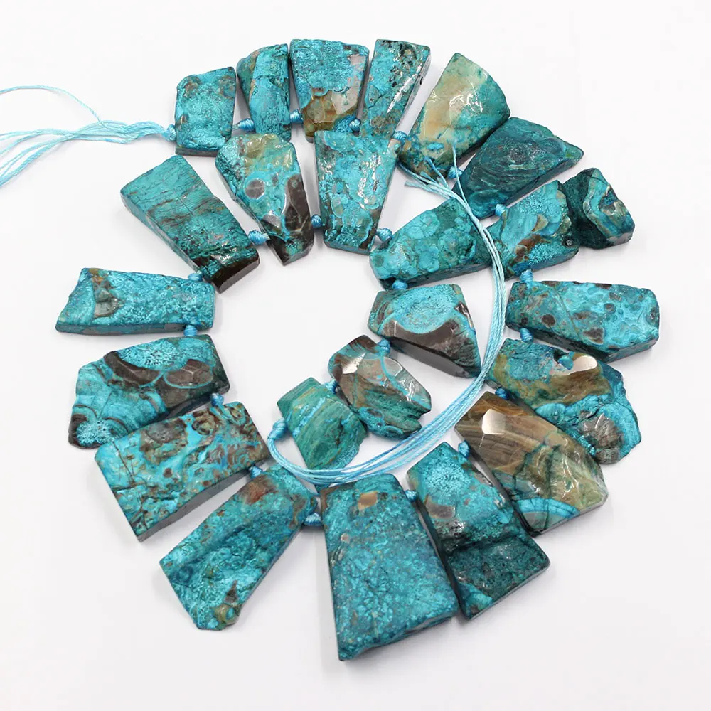 APDGG Blue Ocean jasper Sea Stone Faceted Slab Nugget Irregular Coated Gems Slice Loose Beads Strand For Jewelry Making DIY