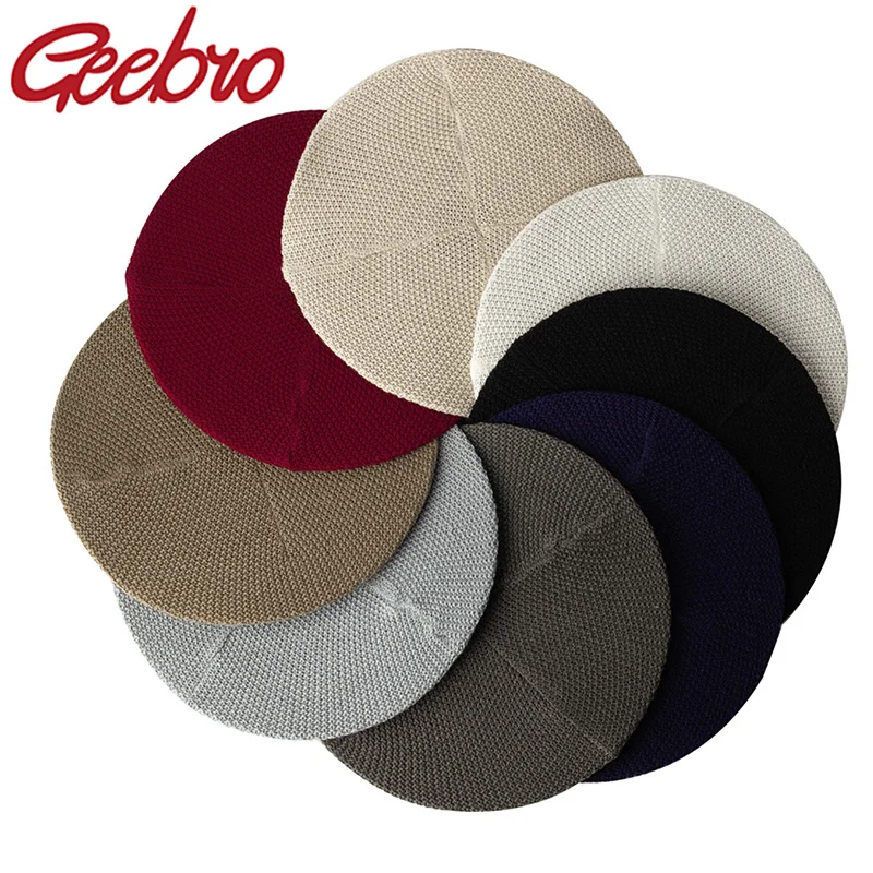 Geebro New Soft Spring Autumn Women Knitted Berets Ladies Solid Flat Cap Fashion Crochet French Caps Stars Painter Hat