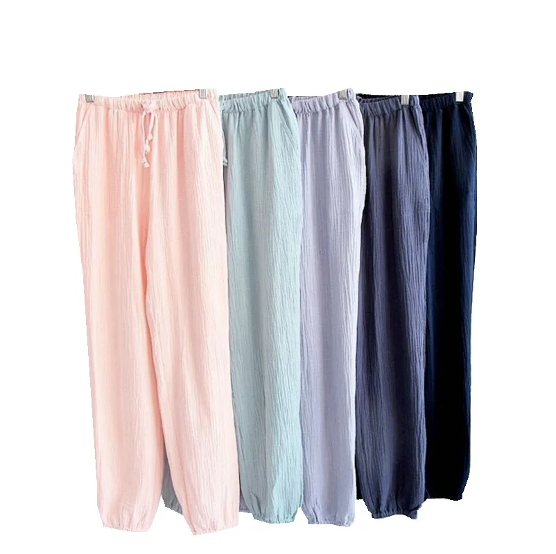 Casual Sleepwear Summer Couple Pajamas Cotton Gauze Pants Spring&autumn Bathrobe Home Pants Oversized Buttoms Lovers Nightwear