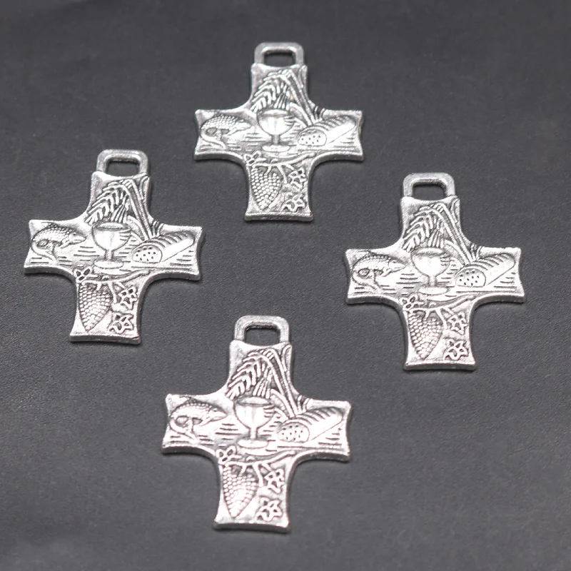 

5pcs Silver Plated Catholic Cross Pendant First Holy Communion Medal DIY Charms Necklace Bracelet Jewelry Crafts Making A1724