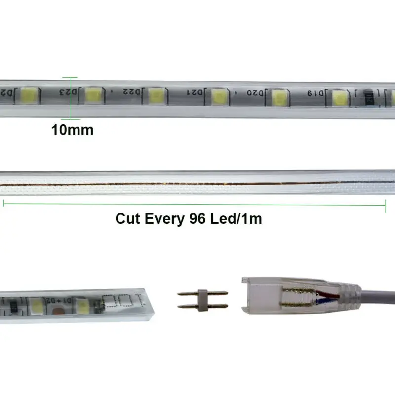 AC 220V elastyczna taśma LED SMD 2835 wysoka jasność 96 leds/m wstęga LED Light IP67 wodoodporna czerwona zielona niebieska biała różowe światło