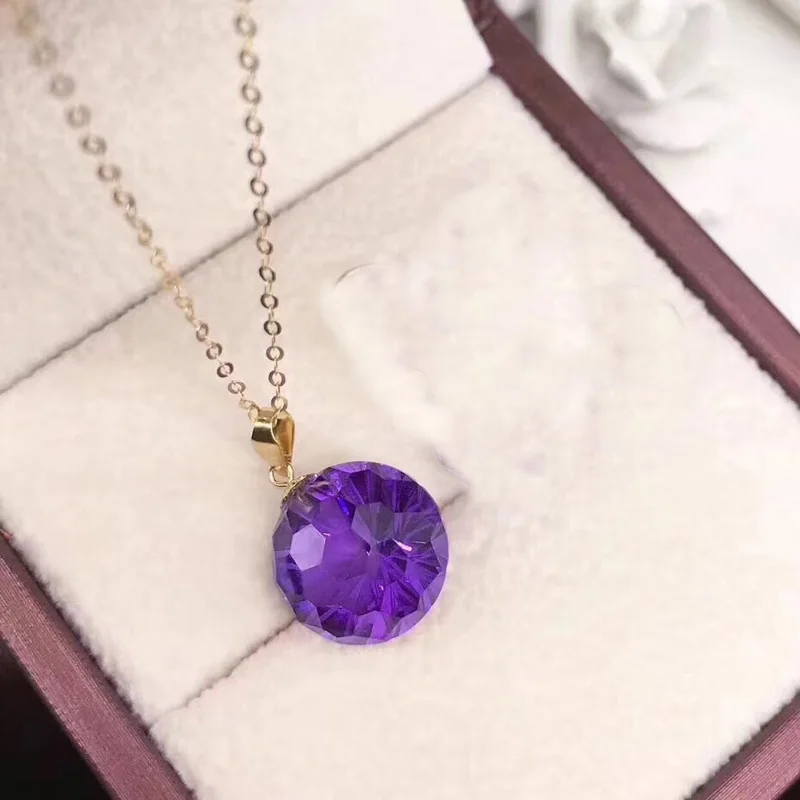 shilovem 18k yellow piezoelectric amethyst Pendants fine Jewelry women trendy no necklace classic new gift 12mm mymz12126684z