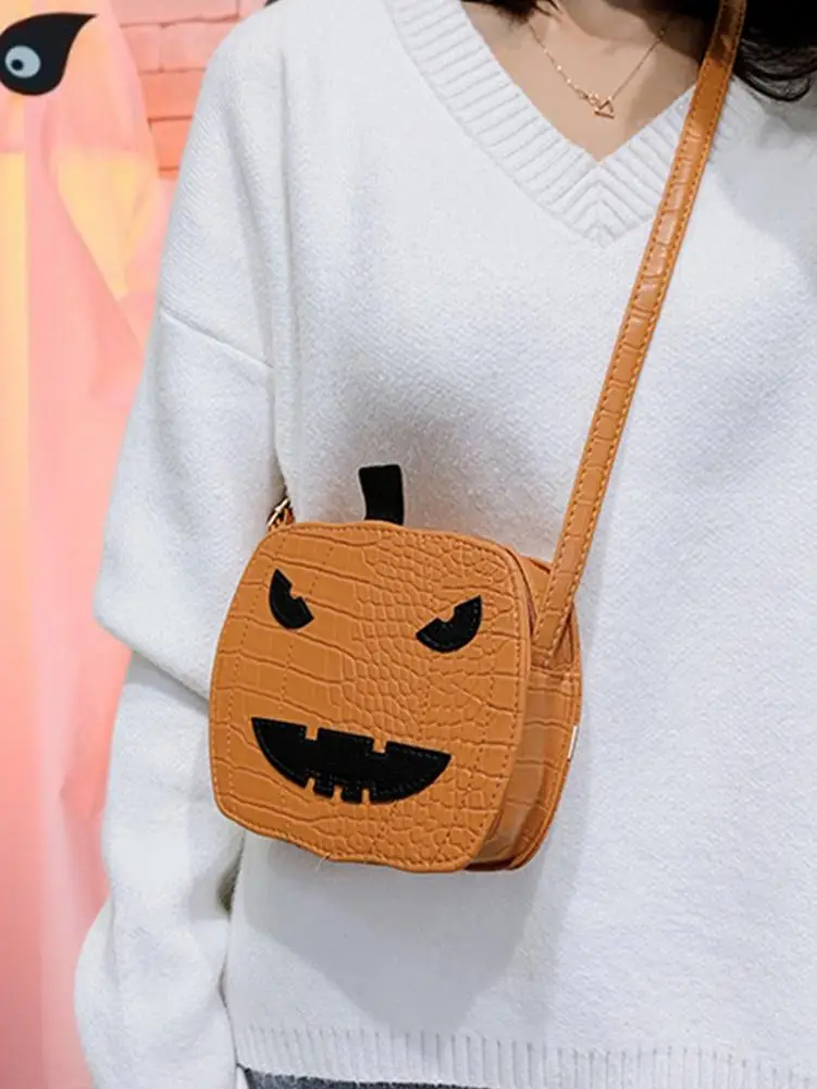 Women Pumpkin Handbag Halloween Candy Bag Little Devil Shoulder Messenger Bag Purse Handbag Lightweight Unique Design Backpack