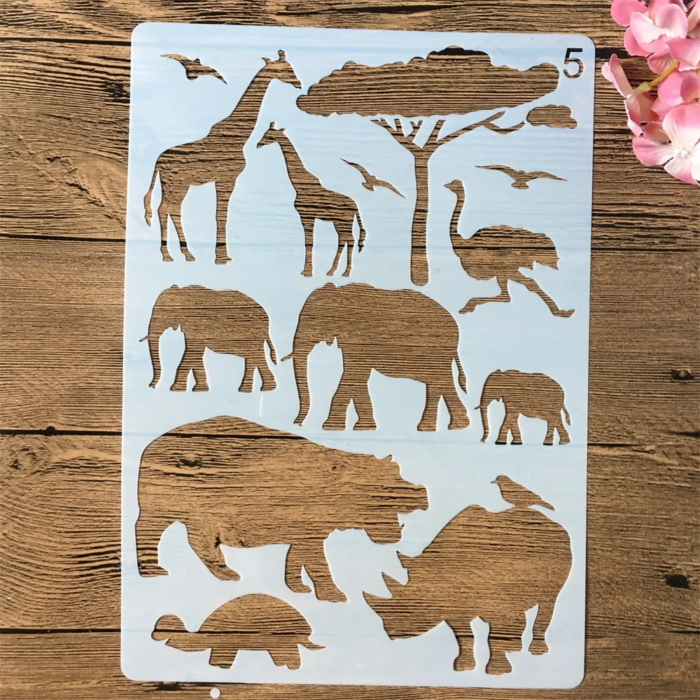 A4 29cm Giraffe Ostrich African Animals DIY Layering Stencils Painting Scrapbook Coloring Embossing Album Decorative Template