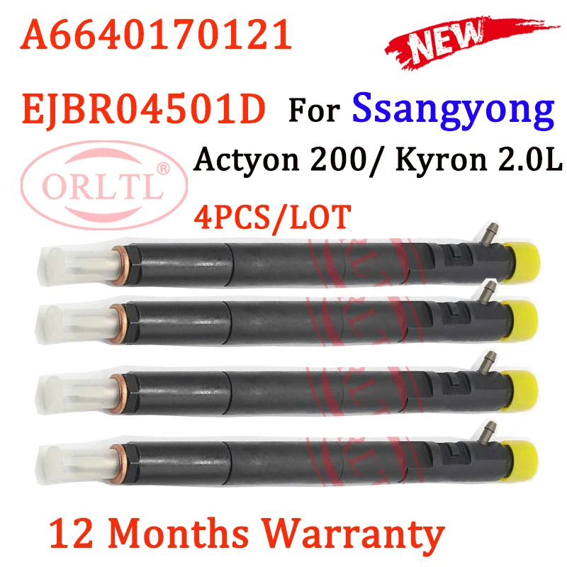 ORLTL 4 Pieces EJBR04501D Diesel Injector Euro 4 A6640170121 6640170121 For Delphi SSANGYONG Actyon 200 2.0L Xdi Kyron Xdi SUV