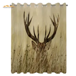 Antler Curtains Whitetail Deer Fawn in Wilderness Stag in Countryside Rural Hunting Theme Living Room Bedroom Window Drapes