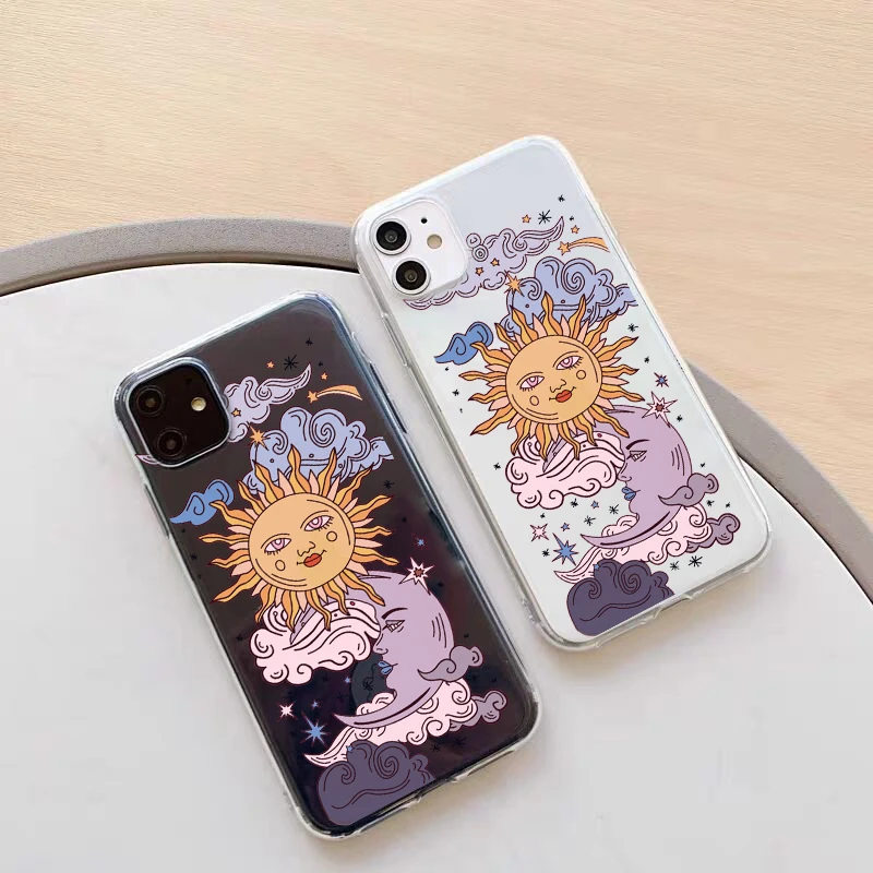 

JAMULAR Funny Sun Moon Phone Cases For iPhone 7 X 11 1 3Pro XS MAX 12 Mini XR SE20 8 6 Plus Transparent Soft Cover Fundas Coque