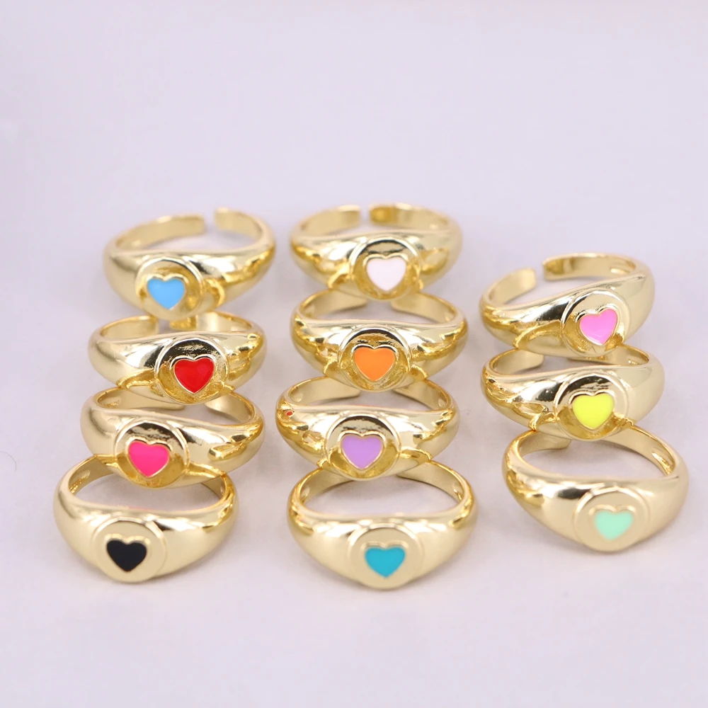 

10PCS, Wholesale Jewelry New Colorful Adjustable Ring for Women Love Heart Rings Heart Ring Exquisite Trend