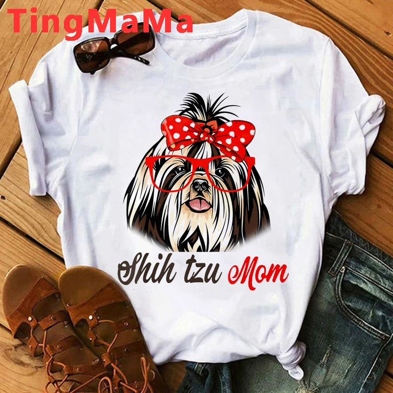 Shih Tzu Mom T-shirt Women Harajuku Summer Tops Cartoon Shih Tzu Graphic Tees Kawaii Fashion Unisex Korean Style T Shirt Female