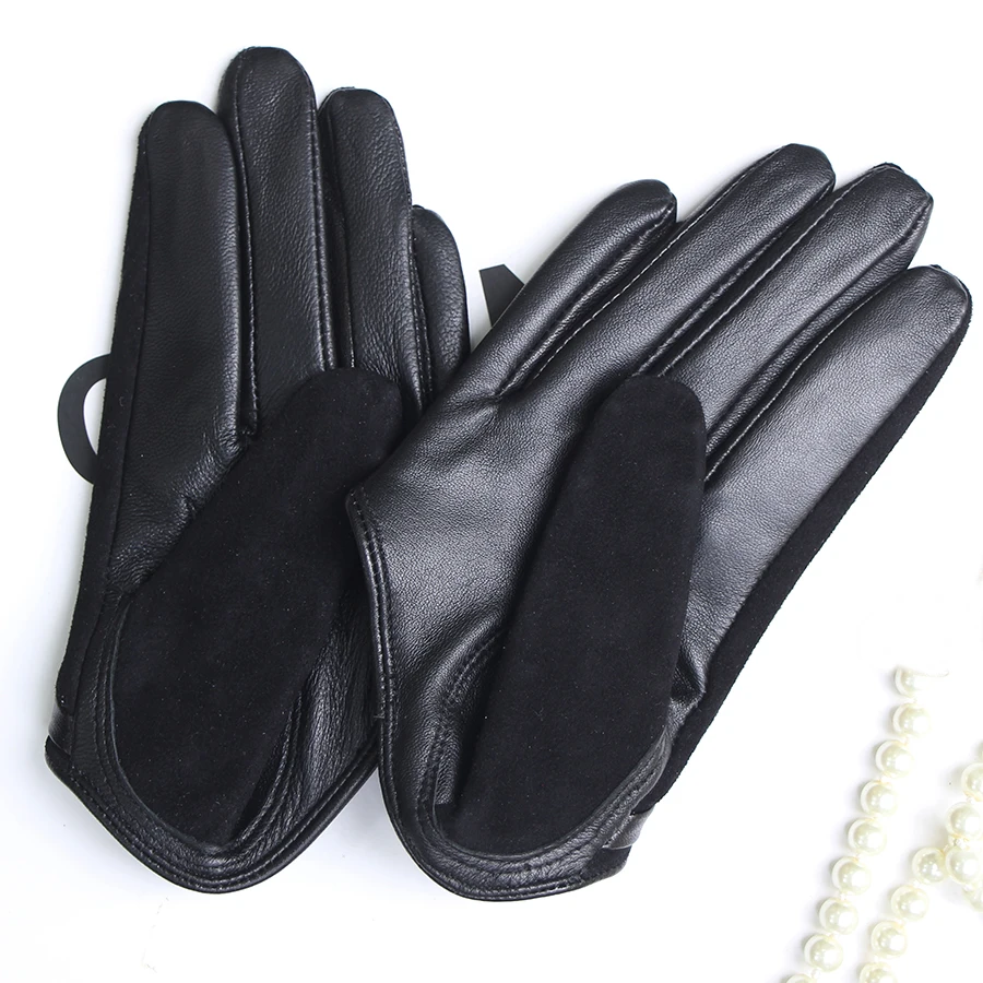 Women\'s fashion natural suede leather gloves half palm gloves female dancing party bowknot genuine leather glove short guantes