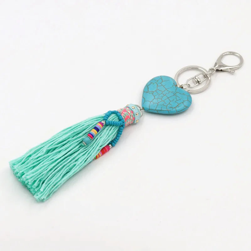 Mode Frauen Tasche Zubehör Anhänger Herz-förmigen Stein Quaste Schlüssel Kette Weiblichen Geschenk Boho Schmuck Auto Keychain – Detail 3