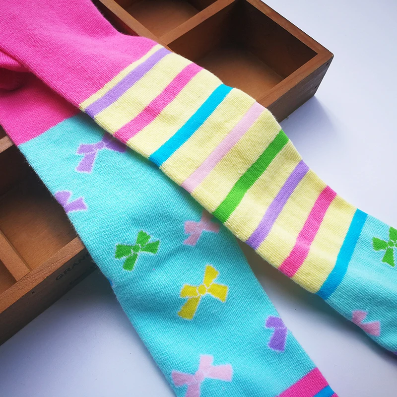 Spring Autumn Children Striped Tights Baby Girl Pantyhose Cotton Knitted Cotton Cute Kids Stocking Patchwork Tights