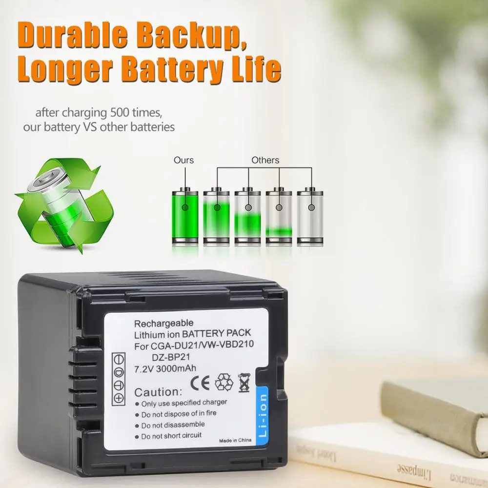 Carregador para câmera-bateria e carregador para panasonic, tamanhos de 3000mah, cga, du21, cgadu21, visual de panasonic, gs400, gs408, gs500, gs560, mx500, pvgs90, vbd210
