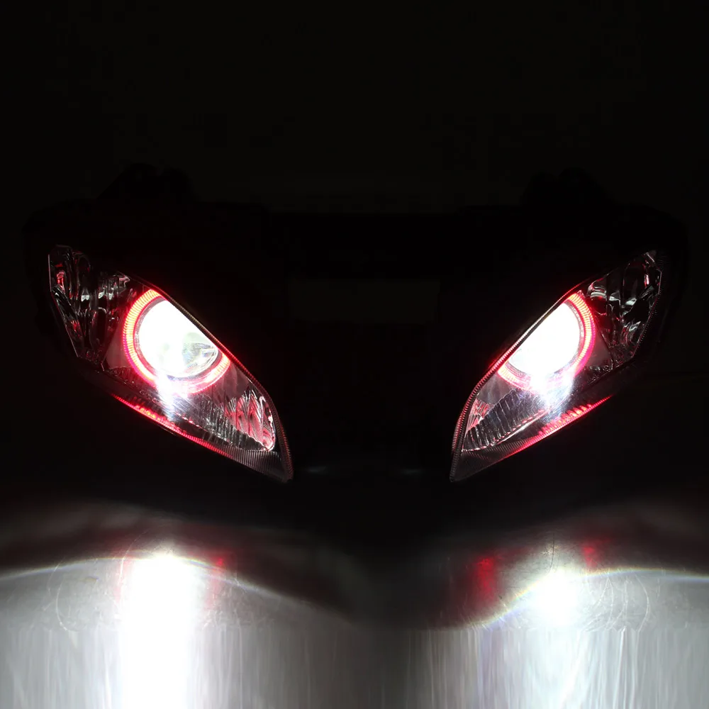 Conjunto de Faros de motocicleta con Ojos de Ángel rojos, faro HID personalizado, proyector LED de conversión para Yamaha YZF R6 2008-2015