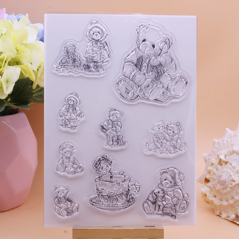 Alinacutle CLEAR STAMPS Cute Little Teddy Bear Scrapbooking Handmade Card Album Paper Craft Rubber Transparent Silicon Stamp