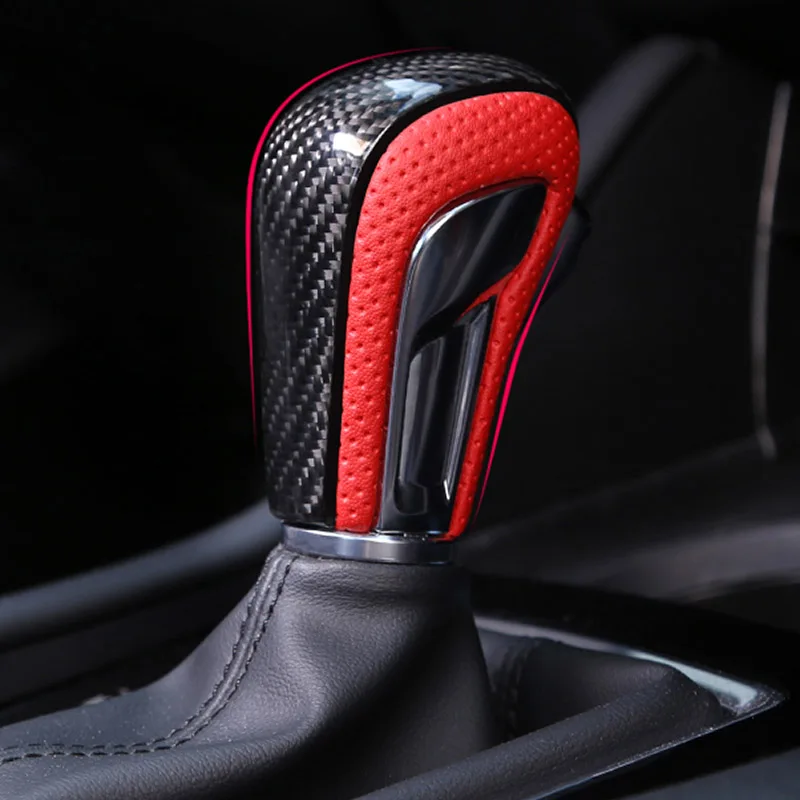 Carbon fiber Car Gear Shift Knob Gear Head Perforated leather Red and Black Gear Shifter For Mazda3 For Mazda 3 Axela 2019 2020