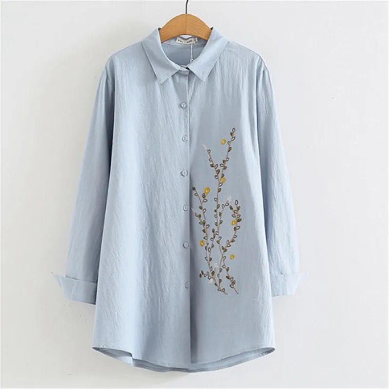 

Spring 2020 New Plus-Size Jacket In The Long Style Of All Artistic Fan fFlower Embroidery Long-Sleeve Shirt