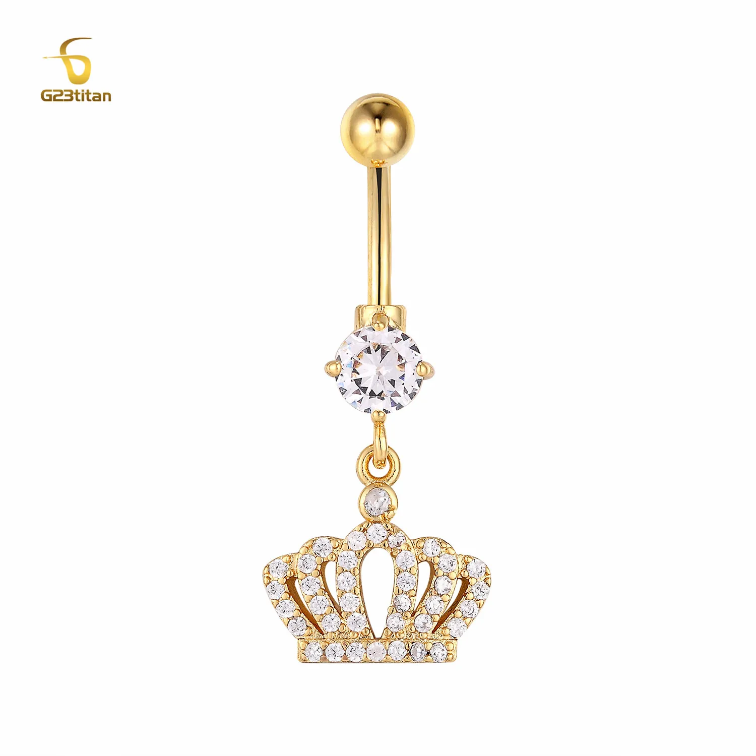 Sexy Beach Jewelry Zircon Crown Charms Dangle Navel Piercing Earring 14G 10mm Barbell Belly Button Ring Women Body Accessories