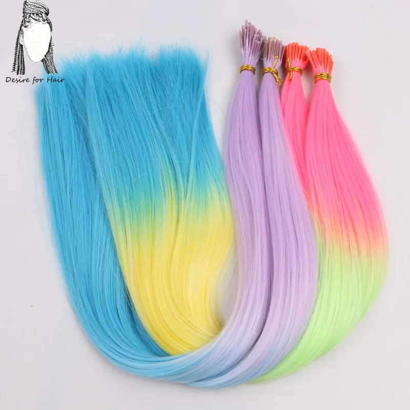 Desire für haar 50 stränge 22 zoll lange 1g wärme beständig synthetische spitze ICH micro ring haar extensions weiß rosa farbe für Party