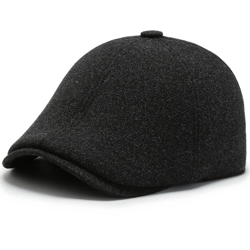 Berets Autumn Winter Hat Men Wool Beret Cap Male Thick Warm Ivy Octagonal Newsboy Flat Cap Father Dad Hat with Ear Flaps