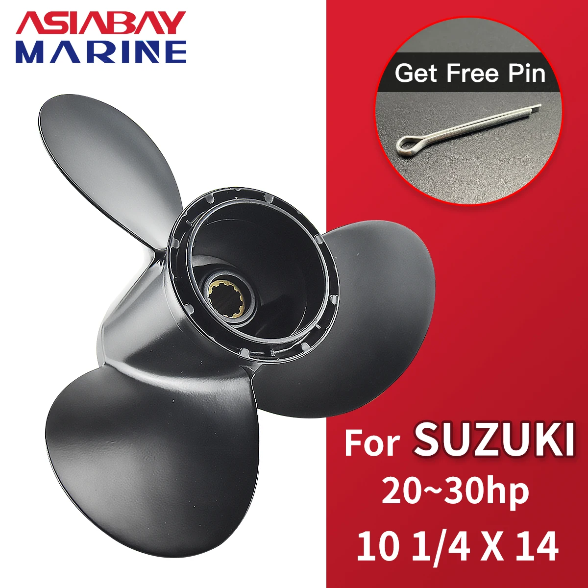 

For Suzuki Outboard Propeller 20hp 25hp 30hp 10 1/4x14 Boat Motor Aluminum Screw 3 Blade 10 Spline Fit 20 25 30 Hp 10.25*13 Inch