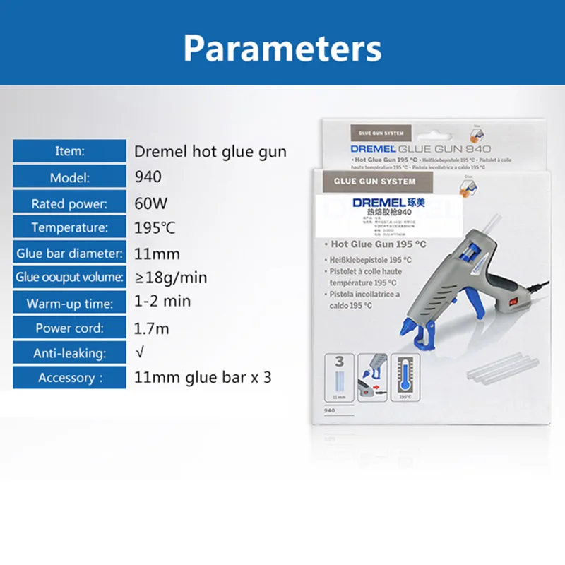 DREMEL 60W High Temp Melt Hot Glue Gun Applicable 11mm Silicone Glue Bar For Crafts Use Christmas Decoration