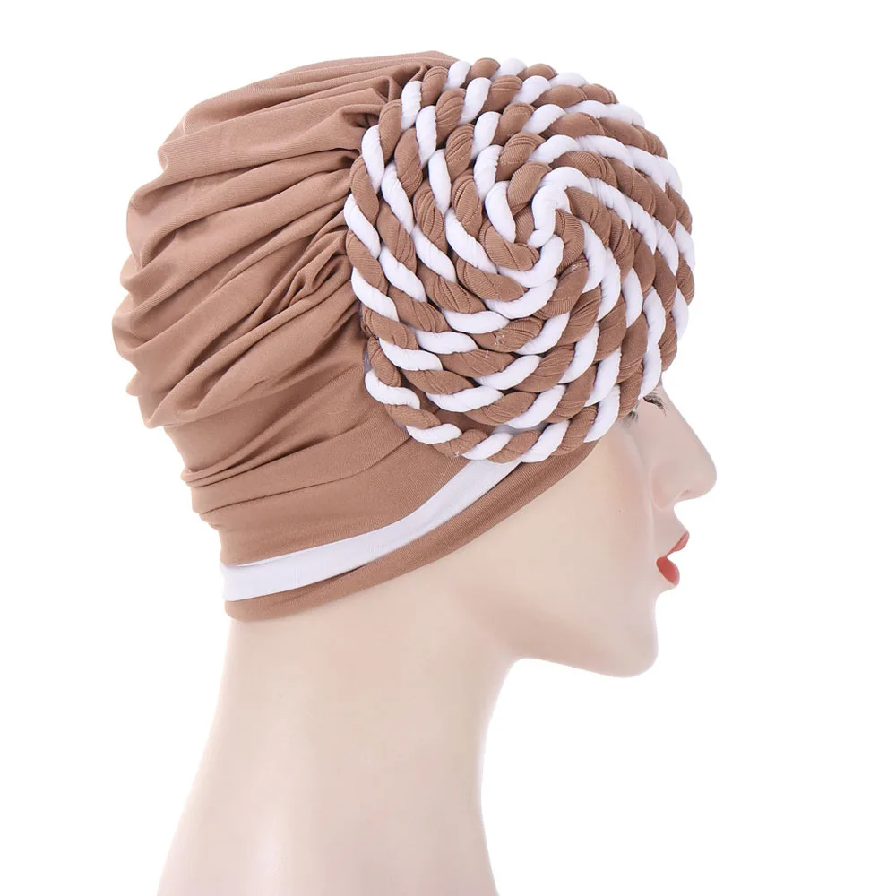 2024 Trendy Braids Turban Bonnet Arab Wrap Head Scarf Ready to Wear Hijab Hat Muslim Headdress Woman Inner Hijab Turbante Mujer