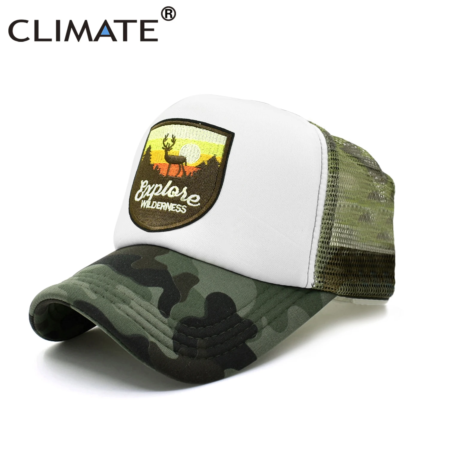 CLIMATE Explore Trucker Cap  Wilderness wildlife Camouflage Cap for Outdoor Exploration Baseball Cap Summer Cool Mesh Caps