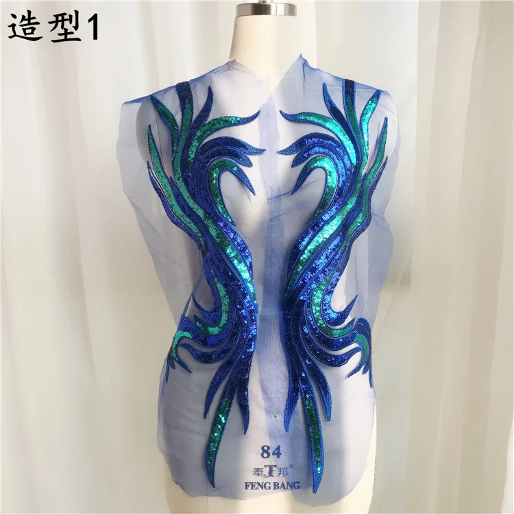 Sapphire Blue Two-tone Sequin Flower Evening Dress Decoration Decoration Ultra-long Flowers