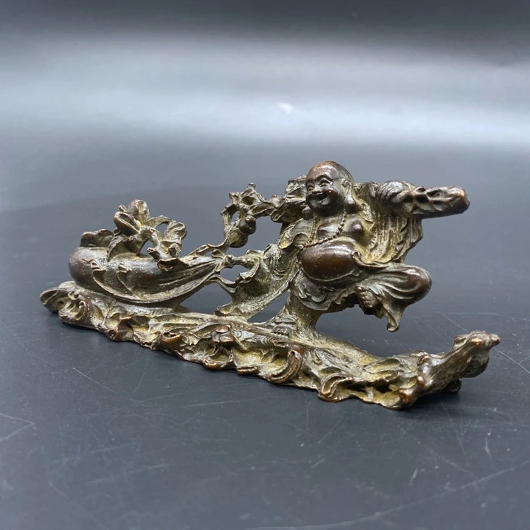 Antique Bronze Buddha Maitreya Buddha smile face  bag Buddha lucky draw treasure treasure Buddha ornaments, Free shipping