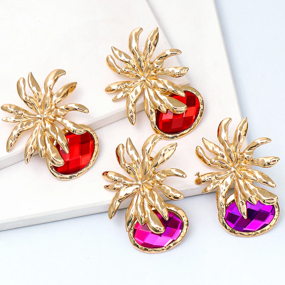 New Arrival Design Pineapple Flower Earrings for Women Zircon Pendant Metal Leaf Drop Dangle Earring Jewelry Girls Gifts