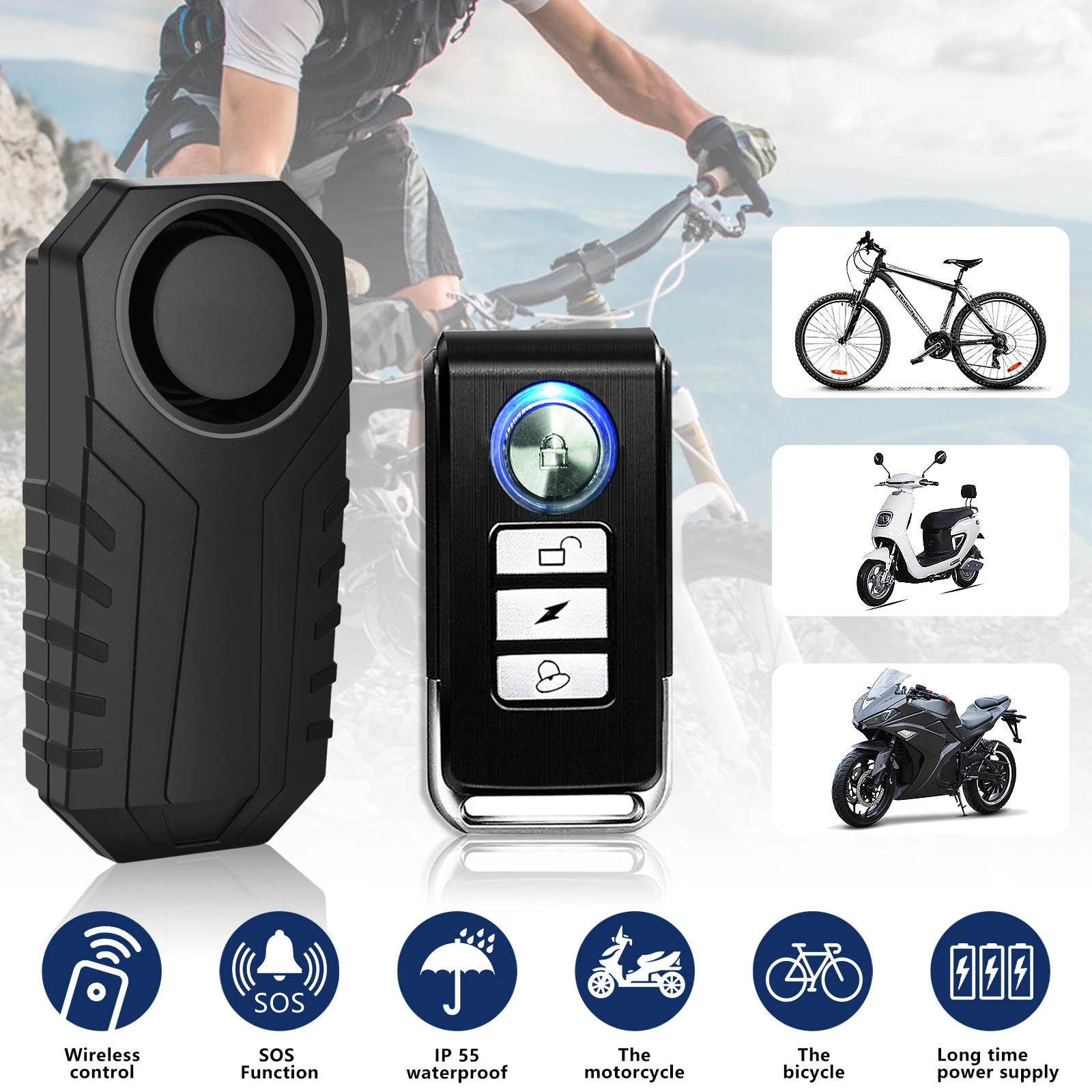 2Pcs Bike Security Alarm WaterProof Battery Powered  Burglar Alarm Motorbike/Bicycle Anti-theft With Remote Control