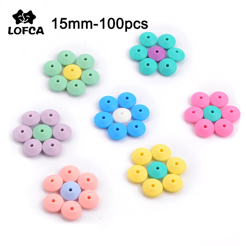 LOFCA 100pcs 15mm Silicone Lentil Beads Baby Teething Beads BPA-Free Food Grade Making Baby Oral Care Pacifier Chain Accessorise