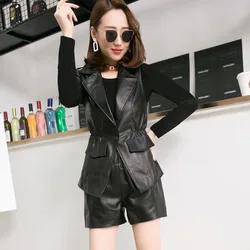 Women Fashion Sheepskin Sleeveless Jacket Slim Fit Genuine Leather Vest Casual Streetwear Tops Outwear Waistcoat Biker Vests 3XL