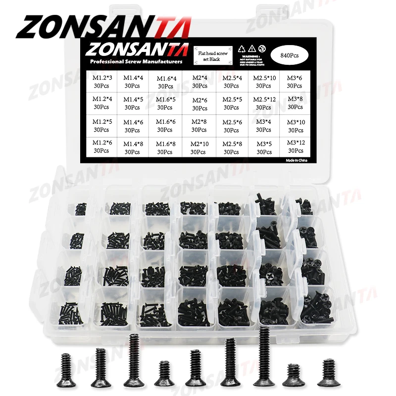 

840pcsCountersunk Flat Head Phillips Screw set M1.2 M1.4 M1.6 M2 M2.5 M3 Glasses computer notebook laptop small mini screws kit