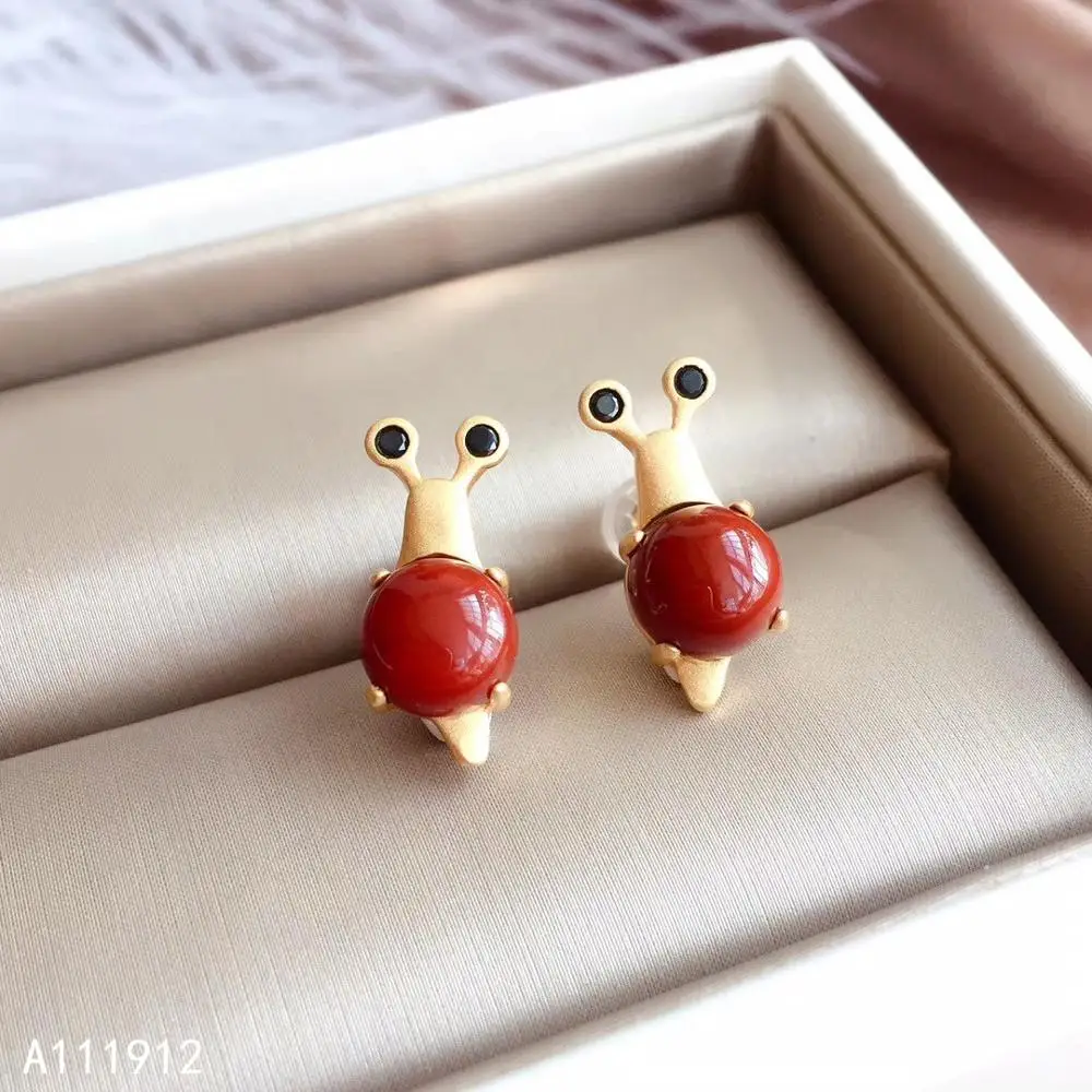 

KJJEAXCMY fine jewelry natural Agate 925 sterling silver women snails earrings new Ear Studs support test popular