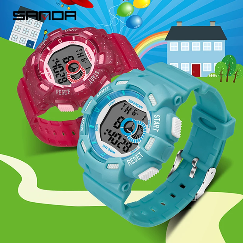 SANDA-relojes para niños y niñas, pulsera electrónica deportiva, impermeable, luminosa, 50M