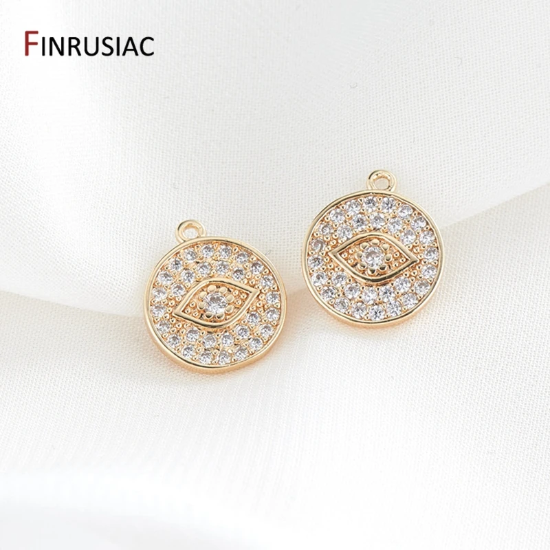 2021 New Trendy Series Round Evil Eye Pendants Charms Accessories For Jewelry Making 14K Gold Plated Pave Setting Zircon stone