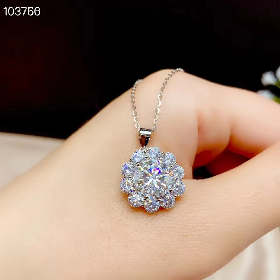 

flower style pouring shiny moissanite necklace women silver necklace jewelry 925 sterling silver birthday gift New year memento