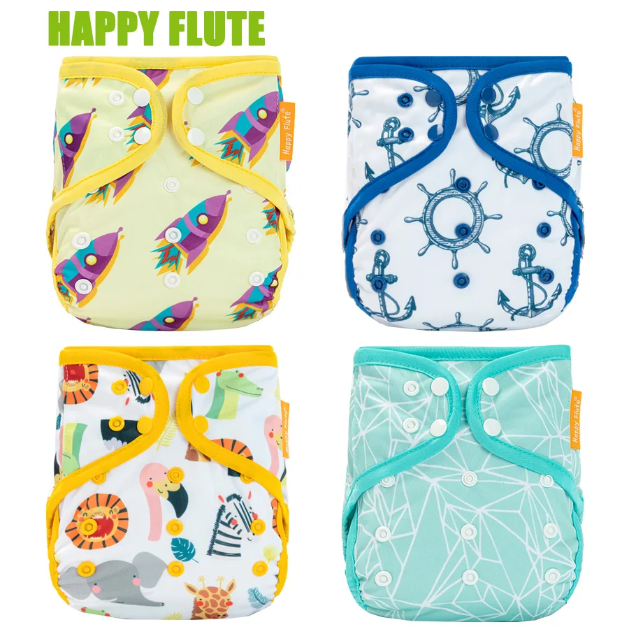 Happy Flute-cubierta de pañal de tela de talla única, pañales reutilizables impermeables, transpirables, PUL, aptos para bebés de 3 a 15kg