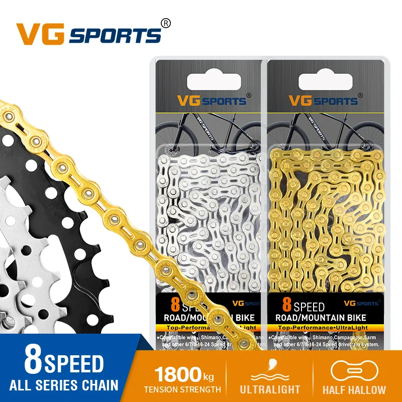 VG Sports Bicycle Chain 8 Speed Velocidade Road Bike Cycling Chain Half Hollow 8s MTB Mountain Bike Chains Parts Accessories