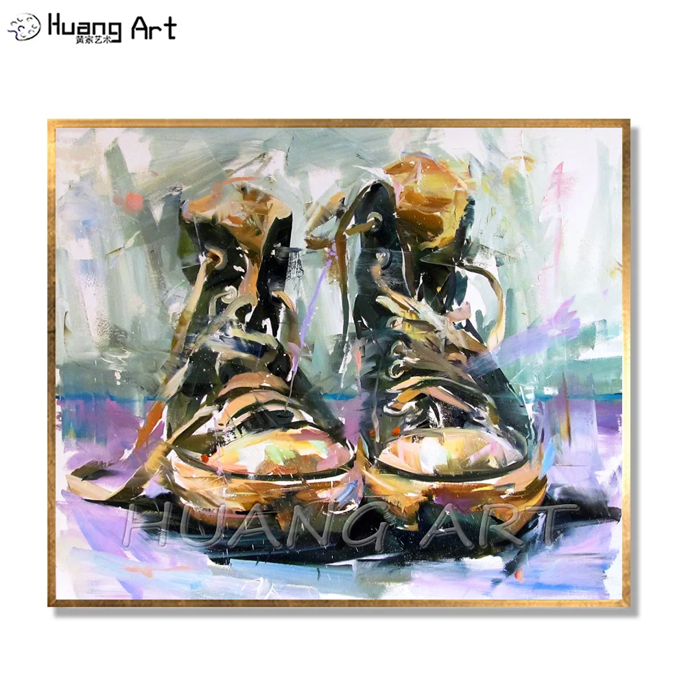 Hand-painted Canvas Shoes Oil Painting on Canvas Wall Pictures for Home Decoration Impression A Pair of Shoes Oil Painting