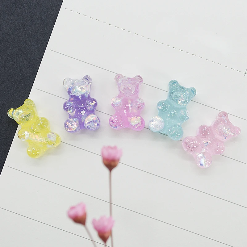 10pcs 10*17mm Resin Bear Cabochons Glitter Gummy Candy Charms Colorful Accessories Necklace Keychain Pendant DIY Making