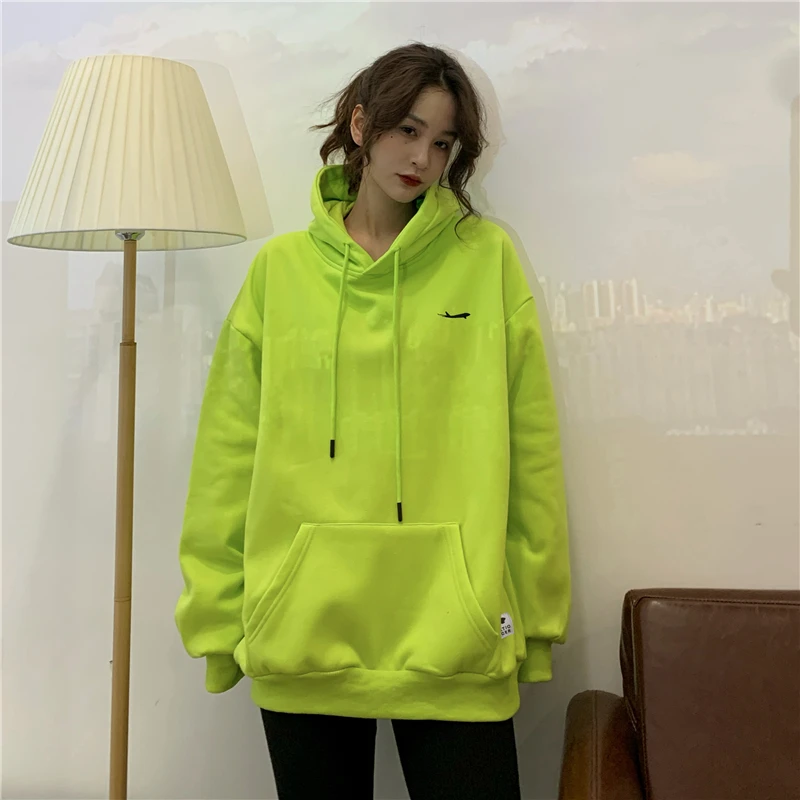 Sudadera con capucha verde fluorescente para mujer, chaqueta holgada informal con estampado verde neón, jerséis largos, ropa de calle para