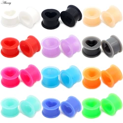 Alisouy 2pcs Silicone Flexible Heart Ear Flesh Tunnel Soft Gauge Plugs Piercing Stretcher Expander Hollow Earrings Body Jewelry